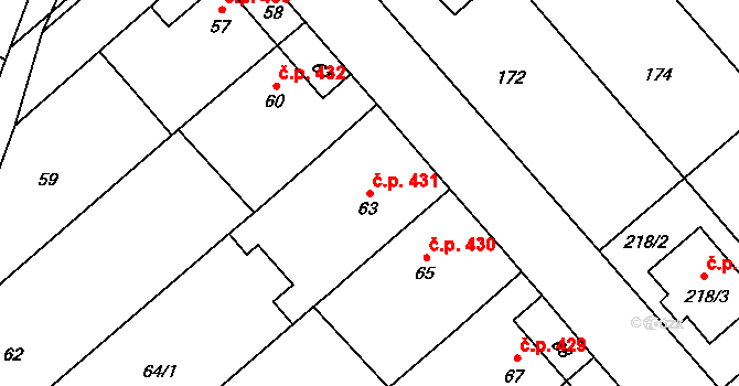 Jedovnice 431 na parcele st. 63 v KÚ Jedovnice, Katastrální mapa