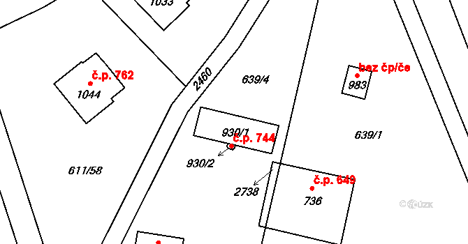 Lučany nad Nisou 744 na parcele st. 930/1 v KÚ Lučany nad Nisou, Katastrální mapa