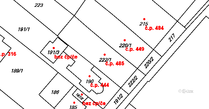 Loštice 485 na parcele st. 222/1 v KÚ Loštice, Katastrální mapa