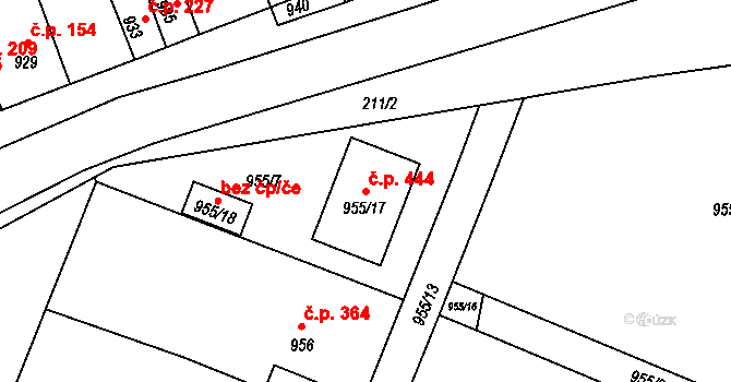 Těšany 444 na parcele st. 955/17 v KÚ Těšany, Katastrální mapa