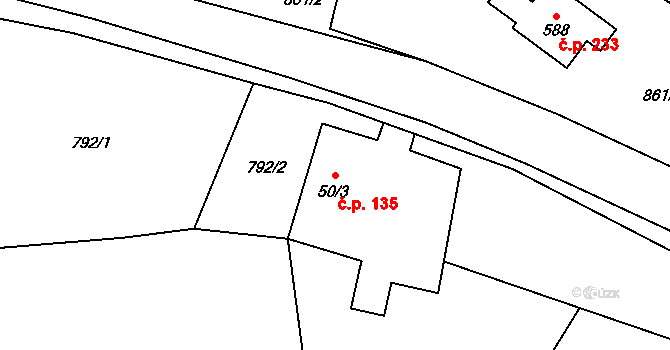 Stará Ves 135, Bílovec na parcele st. 50/3 v KÚ Stará Ves u Bílovce, Katastrální mapa