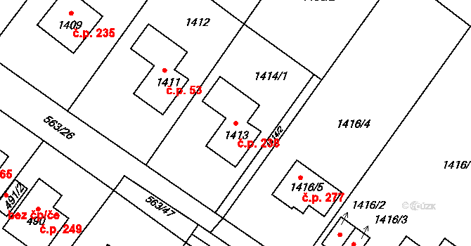 Kopřivnice 238 na parcele st. 1413 v KÚ Kopřivnice, Katastrální mapa