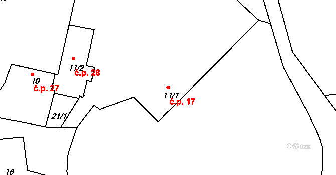 Třebanice 17, Lhenice na parcele st. 11/1 v KÚ Třebanice, Katastrální mapa