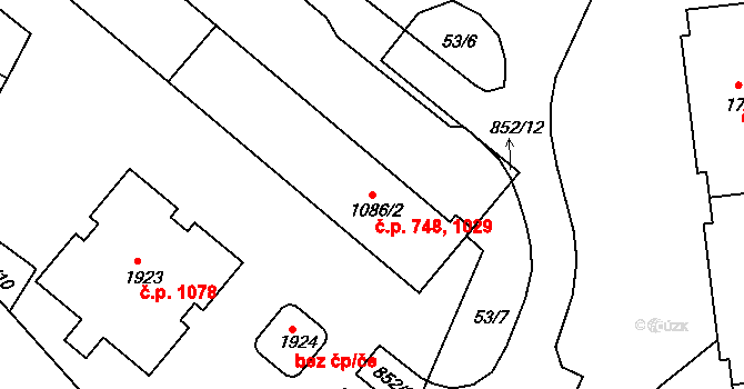 Blatná 748,1029 na parcele st. 1086/2 v KÚ Blatná, Katastrální mapa