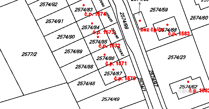 Kopřivnice 1571 na parcele st. 2574/86 v KÚ Kopřivnice, Katastrální mapa