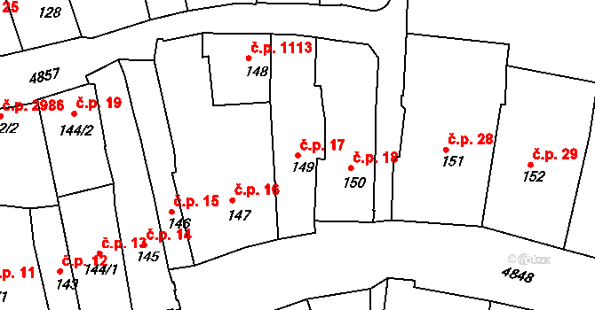 Louny 17 na parcele st. 149 v KÚ Louny, Katastrální mapa