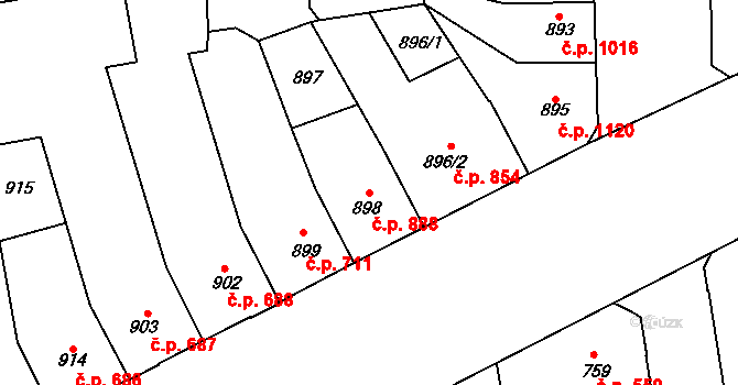 Louny 888 na parcele st. 898 v KÚ Louny, Katastrální mapa