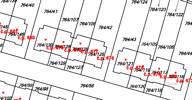 Štěnovice 676 na parcele st. 764/125 v KÚ Štěnovice, Katastrální mapa