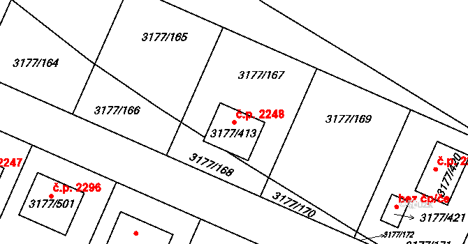 Tachov 2248 na parcele st. 3177/413 v KÚ Tachov, Katastrální mapa