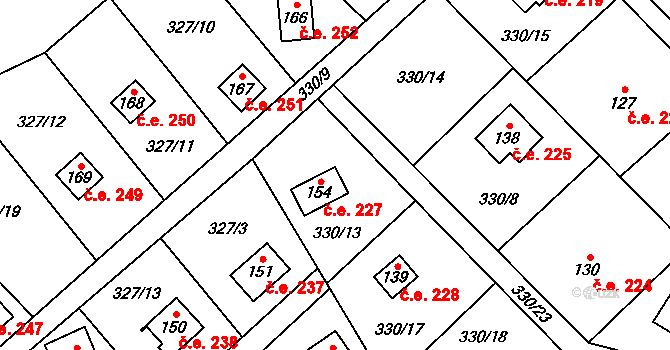 Klokočovská Lhotka 227, Klokočov na parcele st. 154 v KÚ Klokočov, Katastrální mapa