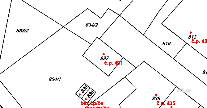 Šitbořice 491 na parcele st. 837 v KÚ Šitbořice, Katastrální mapa