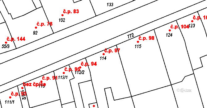 Dřevnovice 97 na parcele st. 114 v KÚ Dřevnovice, Katastrální mapa