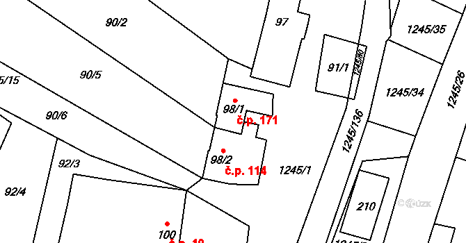 Otinoves 171 na parcele st. 98/1 v KÚ Otinoves, Katastrální mapa