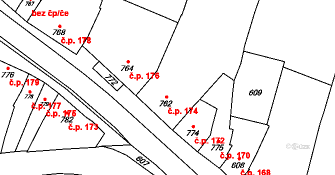 Otaslavice 174 na parcele st. 762 v KÚ Otaslavice, Katastrální mapa
