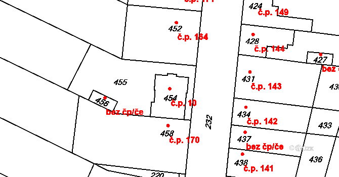 Přerov XII-Žeravice 10, Přerov na parcele st. 454 v KÚ Žeravice, Katastrální mapa
