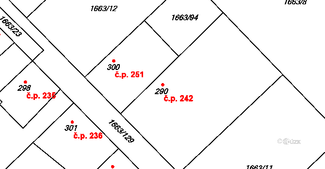 Chotusice 242 na parcele st. 290 v KÚ Chotusice, Katastrální mapa