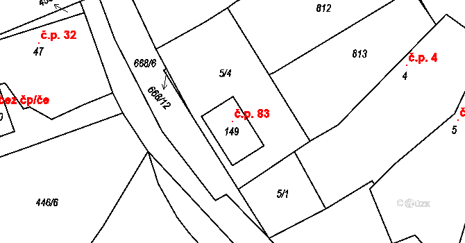 Hrabice 83, Vimperk na parcele st. 149 v KÚ Hrabice, Katastrální mapa