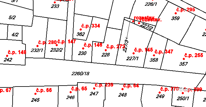 Lišov 272 na parcele st. 228 v KÚ Lišov, Katastrální mapa