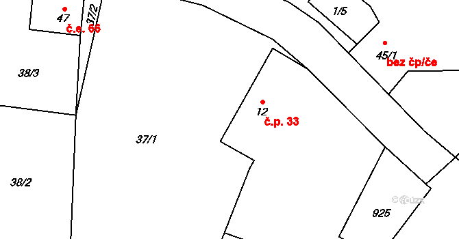 Radotín 33, Chyše na parcele st. 12 v KÚ Radotín u Chyší, Katastrální mapa