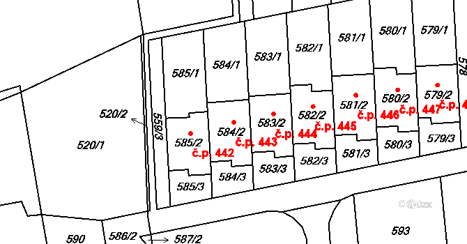 Baška 443 na parcele st. 584/2 v KÚ Baška, Katastrální mapa