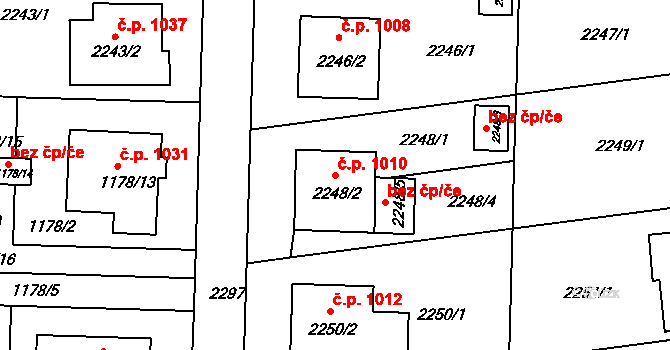 Lyžbice 1010, Třinec na parcele st. 2248/2 v KÚ Lyžbice, Katastrální mapa