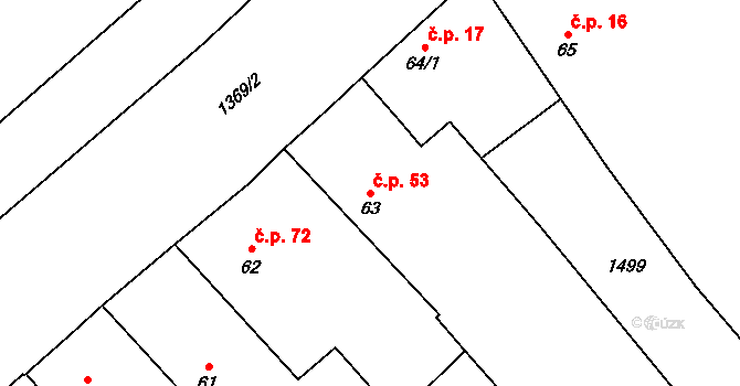 Lhota pod Radčem 53 na parcele st. 63 v KÚ Lhota pod Radčem, Katastrální mapa