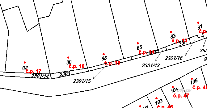 Násedlovice 15 na parcele st. 88 v KÚ Násedlovice, Katastrální mapa