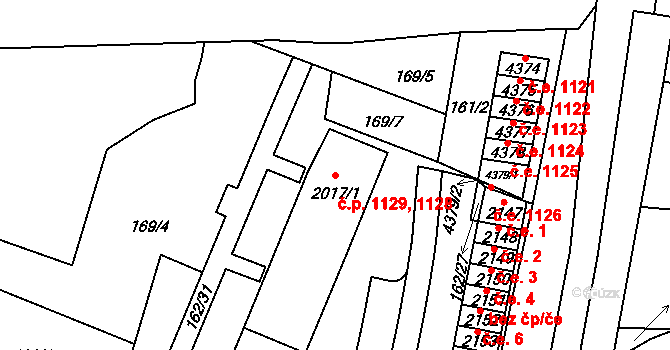 Kyjov 1128,1129 na parcele st. 2017/1 v KÚ Kyjov, Katastrální mapa