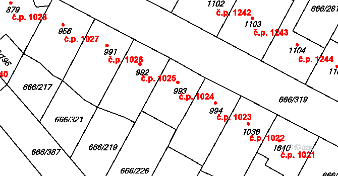 Veselí nad Moravou 1024 na parcele st. 993 v KÚ Veselí-Předměstí, Katastrální mapa