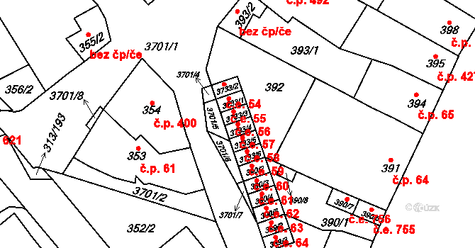 Vyškov-Předměstí 57, Vyškov na parcele st. 3733/4 v KÚ Vyškov, Katastrální mapa