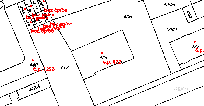 Rýmařov 822 na parcele st. 434 v KÚ Rýmařov, Katastrální mapa