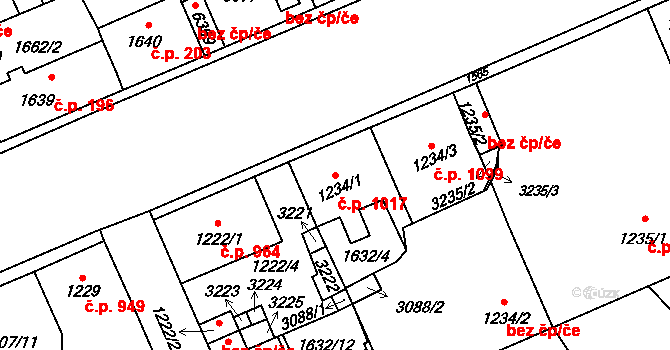 Šumperk 1017 na parcele st. 1234/1 v KÚ Šumperk, Katastrální mapa