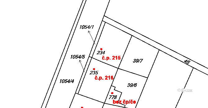 Cerhenice 215 na parcele st. 234 v KÚ Cerhenice, Katastrální mapa