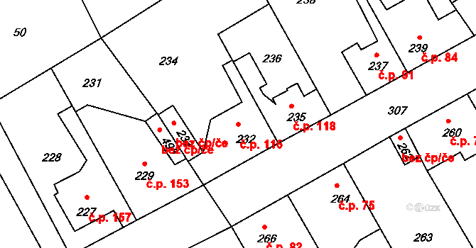 Srby 116, Tuchlovice na parcele st. 232 v KÚ Srby u Tuchlovic, Katastrální mapa