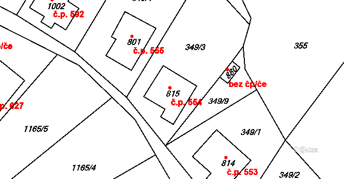 Hejnice 554 na parcele st. 815 v KÚ Hejnice, Katastrální mapa