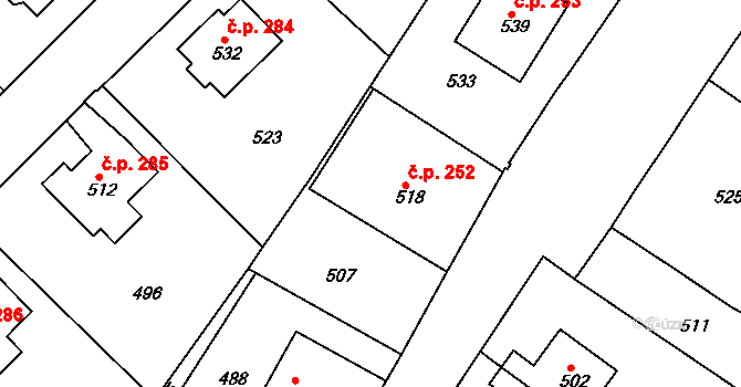Medlov 252 na parcele st. 518 v KÚ Medlov u Uničova, Katastrální mapa