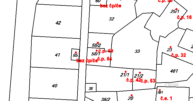 Sobáčov 54, Mladeč na parcele st. 58/1 v KÚ Sobáčov, Katastrální mapa