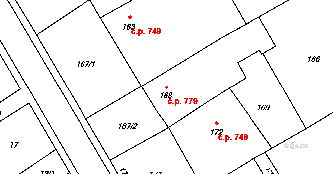 Březce 779, Štěpánov na parcele st. 168 v KÚ Březce, Katastrální mapa