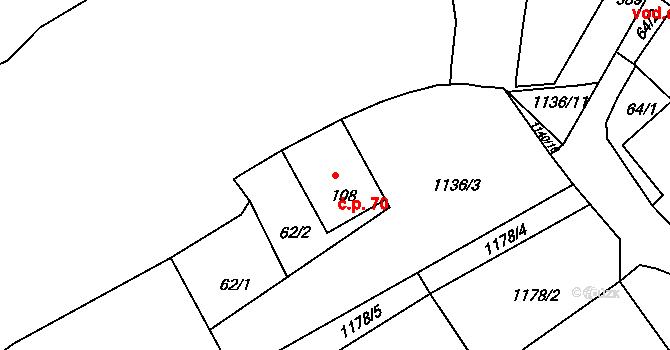 Rožmberk nad Vltavou 70 na parcele st. 108 v KÚ Rožmberk nad Vltavou, Katastrální mapa