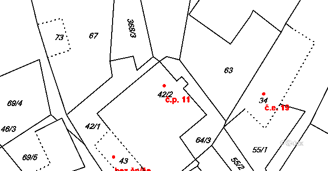 Častolovice 11, Česká Lípa na parcele st. 42/2 v KÚ Častolovice u České Lípy, Katastrální mapa