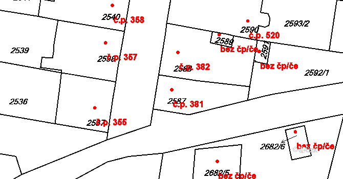 Mimoň I 381, Mimoň na parcele st. 2587 v KÚ Mimoň, Katastrální mapa