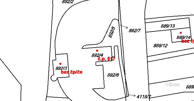 Podmoklice 517, Semily na parcele st. 892/4 v KÚ Semily, Katastrální mapa
