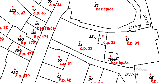 Prachatice I 33, Prachatice na parcele st. 34 v KÚ Prachatice, Katastrální mapa