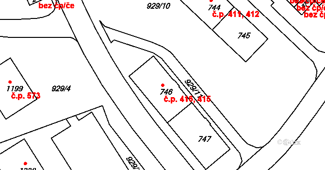 Prachatice II 415,416, Prachatice na parcele st. 746 v KÚ Prachatice, Katastrální mapa