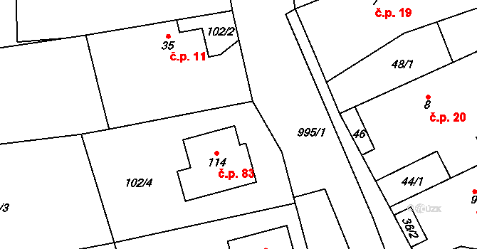 Žandov 83, Chlumec na parcele st. 114 v KÚ Žandov u Chlumce, Katastrální mapa