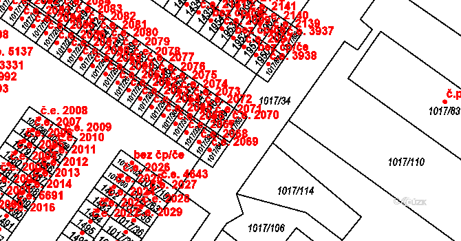 Bukov 2070, Ústí nad Labem na parcele st. 1017/65 v KÚ Bukov, Katastrální mapa