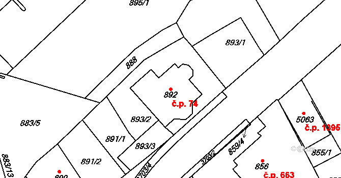 Žamberk 74 na parcele st. 892 v KÚ Žamberk, Katastrální mapa