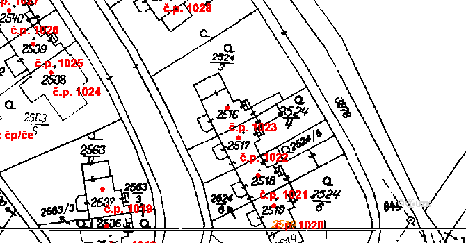 Poděbrady III 1023, Poděbrady na parcele st. 2516 v KÚ Poděbrady, Katastrální mapa