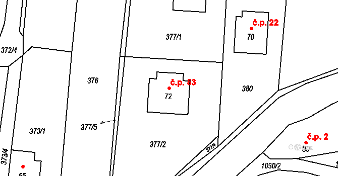 Sousedovice 53 na parcele st. 72 v KÚ Sousedovice, Katastrální mapa