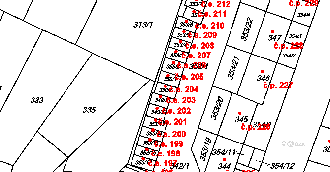 Miřetice u Klášterce nad Ohří 203, Klášterec nad Ohří na parcele st. 350/2 v KÚ Miřetice u Klášterce nad Ohří, Katastrální mapa